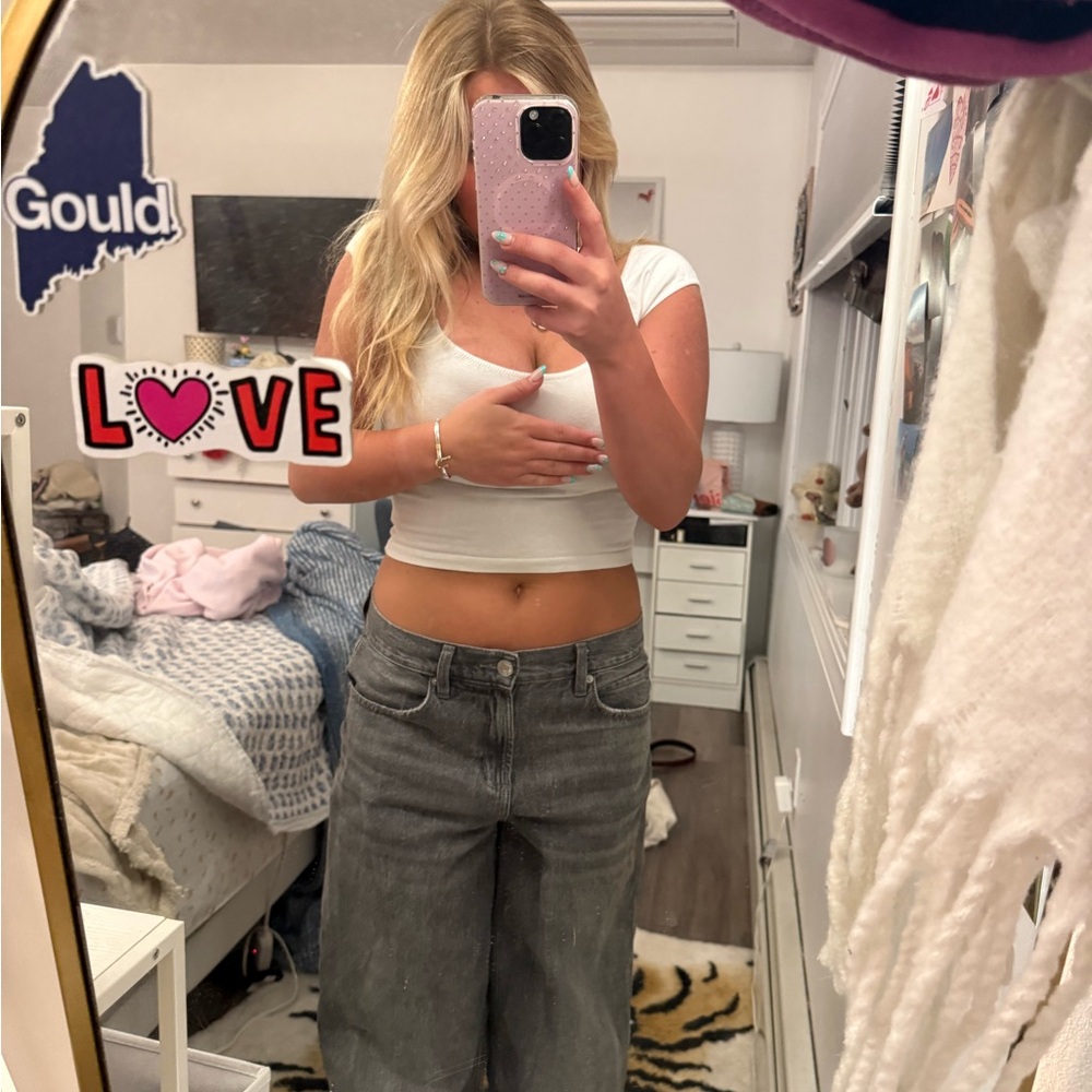 White Cropped Scoop Neck Top